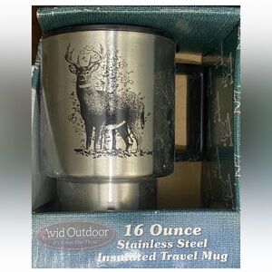 Avid Outdoor 16oz Stainless Steel Insulated Travel Mug W/ Etched Deer Scene
